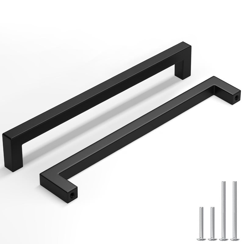 homdiy 10 Pack 10-1/16 Inch Black Cabinet Pulls Matte Black Square Bar Cabinet Pulls Stainless Steel Drawer Dresser Handles 256mm Drawer Handle Stainless Steel Dresser Hardware Cupboard Hardware - Image 1